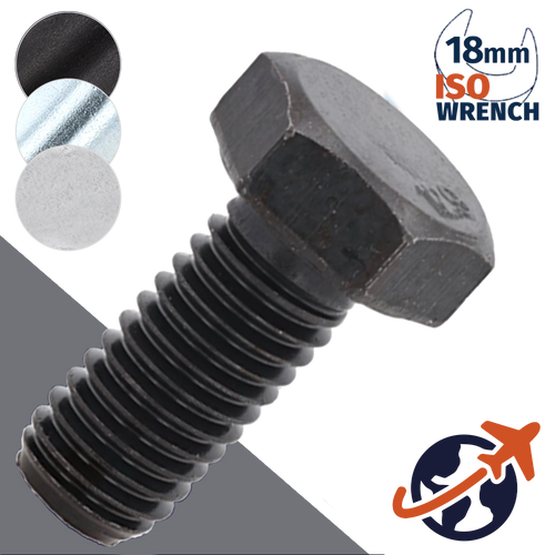 M12X1.75 ISO Hex Bolt,Steel 10.9 Zinc Plated,ISO 4014/4017 - 18mm WAF