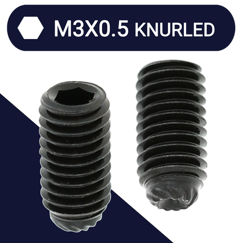 M3X0.5 Knurled Point Allen Set Screw - Steel 45H Black
