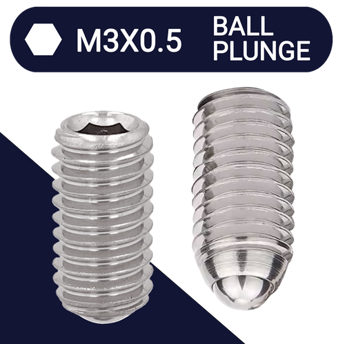 M3X0.5 Ball Plunge Point Set Screw - 304 Stainless 