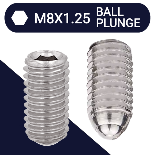 M8X1.25 Set Screw,Stainless Steel,Ball Plunge Point
