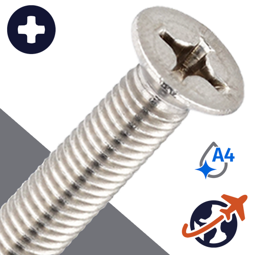 M5X0.8 Flat Head Screw Phillips - A4 Stainless DIN 965