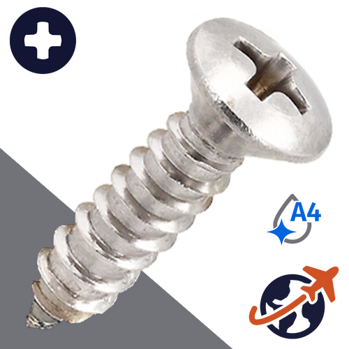 M3.5 Phillips Oval Head Tapping Screw - A4 Stainless DIN 7983-C