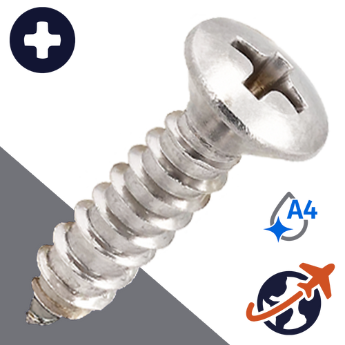 M3.9 Phillips Oval Head Tapping Screw - A4 Stainless DIN 7983-C