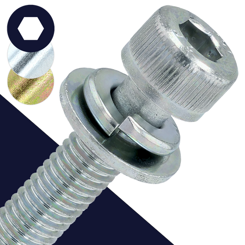 M6X1.0 Socket Head SEMS FW + LW - Steel 10.9 Zinc