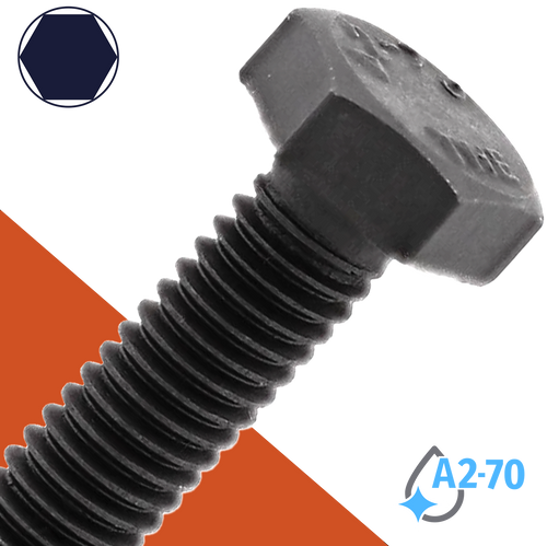M5X0.8 Hex Bolt,Stainless A2-70 + Black Ox,DIN 931/933