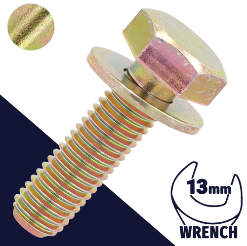 M8X1.25 Hex SEMS,Steel Yellow Zinc,Flat Washer / Wrench 13mm