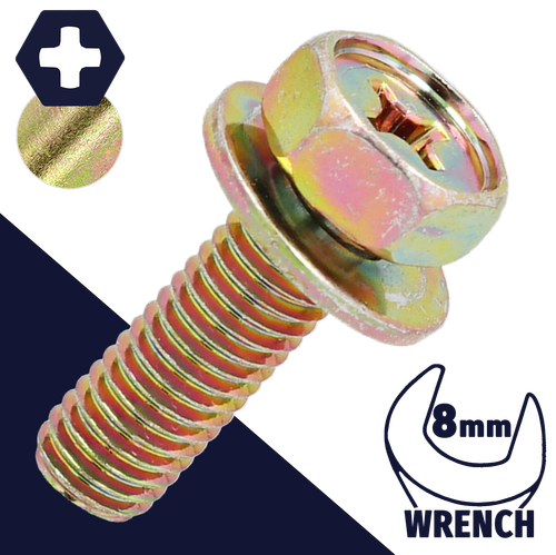 M5X0.8 Hex Phillips SEMS,Steel Yellow Zinc,Flat Washer