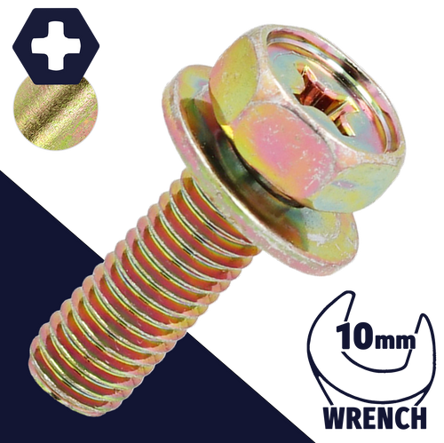 M6X1.0 Hex Phillips SEMS,Steel Yellow Zinc,Flat Washer