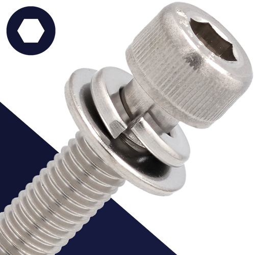 M4X0.7 SEMS Socket Head,Stainless Steel,Flat + Lock Washer