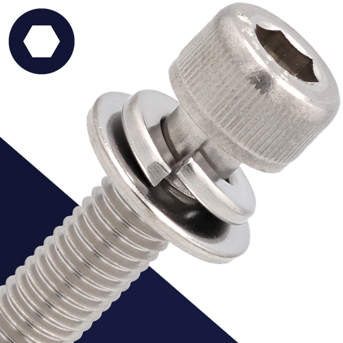 M4X0.7 SEMS Socket Head,Stainless Steel,Flat + Lock Washer