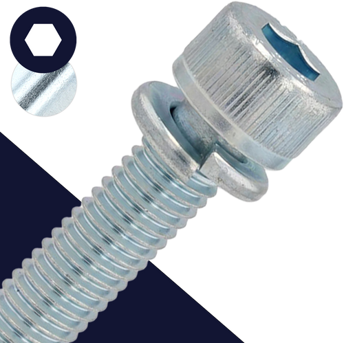 M6X1.0 SEMS Socket Head,Steel 10.9 Zinc Plated,Captive Lock Washer