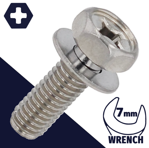 M4X0.7 Hex Phillips SEMS,Stainless Steel,Flat Washer
