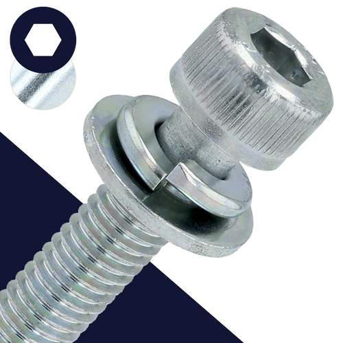 M3X0.5 Socket Head SEMS FW + LW - Steel 10.9 Zinc