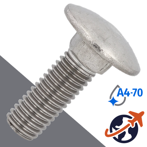 M10X1.5 Carriage Bolt,A4-70 Marine Stainless,DIN 603