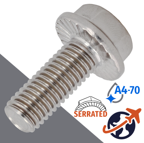 M10X1.5 Serrated Flange Bolt,A4-70 Marine Stainless,DIN 6921