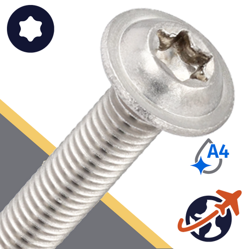 M3X0.5 Torx Button Flange,ISO 7380-2 TX,A4 Stainless Steel