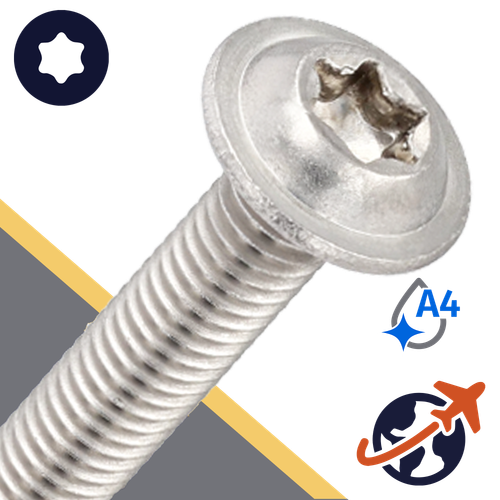 M3X0.5 Torx Button Flange,ISO 7380-2 TX,A4 Stainless Steel