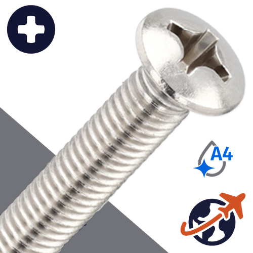 M3X0.5 Phillips Oval Head,DIN 966,A4 Stainless Steel