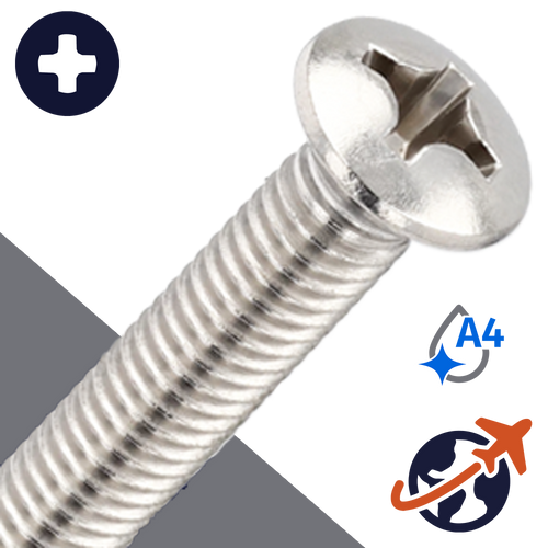 M3X0.5 Phillips Oval Head,DIN 966,A4 Stainless Steel