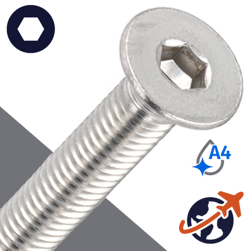 M10X1.5 Flat Socket Head,ISO 10642,A4 Stainless Steel