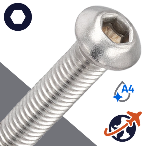 M10X1.5 Button Head,A4 Stainless Steel,ISO 7380-1