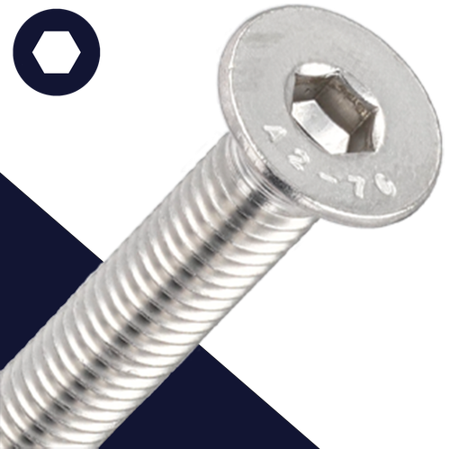 M8 Flat Socket Head,Stainless Steel A2,Countersunk DIN 7991