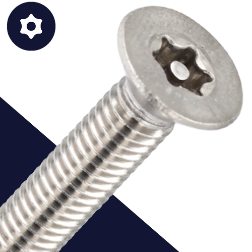 M6 Flat Head Torx + Pin,Stainless Steel A2,Security Screw
