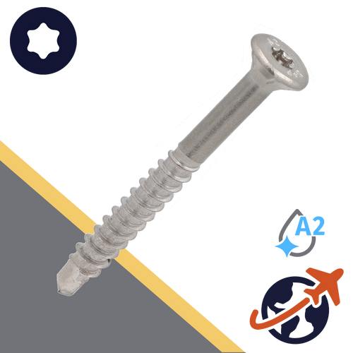M4.5 Torx Flat Wood Screw,Super-Drill Body,A2-50 Stainless