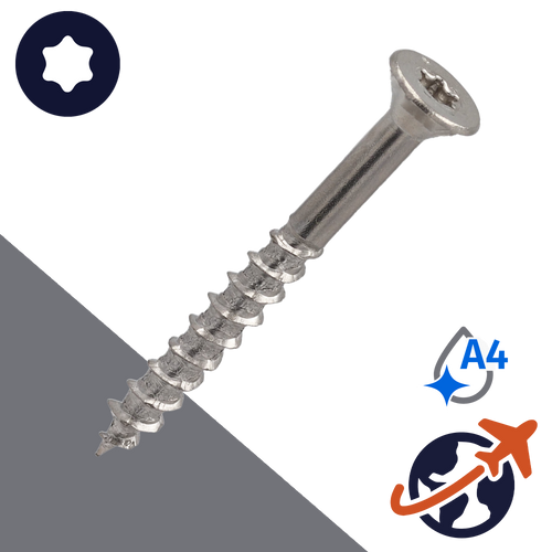 M4.5 Torx Flat Wood Screw,Quadra Speed Cutting Tip,A4-50 Stainless