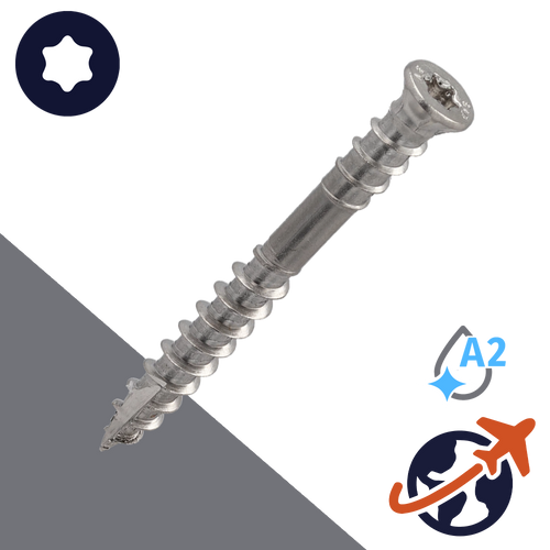 M5.3 Torx Small Flat Head,Split Wood Thread,A2 Stainless Steel