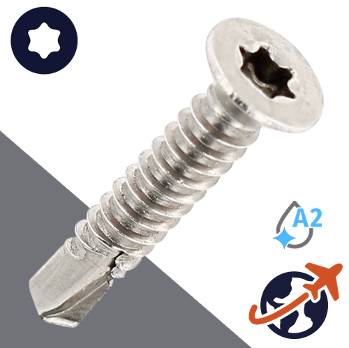 M5.5 Flat Head Torx Self Drilling Screw  - A2 Stainless DIN 7504