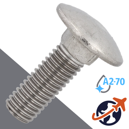 M10X1.5 Carriage Bolt,A2-70 Stainless,DIN 603