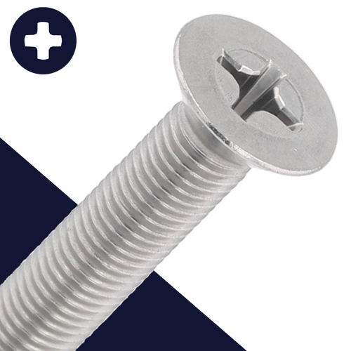 M8X1.0 Flat Head Phillips,Stainless Steel A2,Oversized Head Diameter