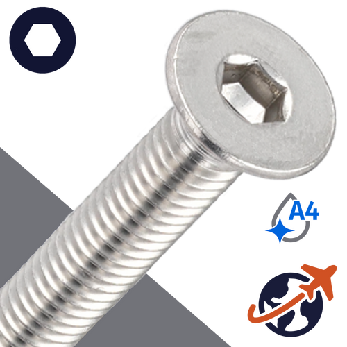 M10X1.5 Flat Socket Head,ISO 10642,A4 Stainless Steel