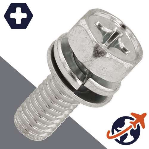 M3X0.5 Hex Phillips SEMS,A2 Stainless Steel,Flat+Lock Washer / Wrench 5.5mm