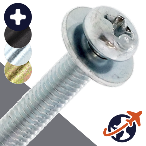 M5X0.8 Pan Phillips SEMS,Flat Washer OD: 12mm,Steel, Zinc Plated