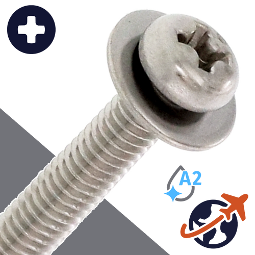 M2.6X0.45 Pan Phillips SEMS,Flat Washer OD: 7.5mm,Stainless