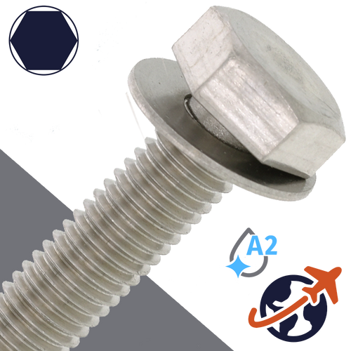 M10X1.5 Hex Head SEMS,Flat Washer OD: 22mm,Stainless