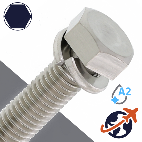 M10X1.5 Hex Head SEMS,Split Lock Washer,Stainless