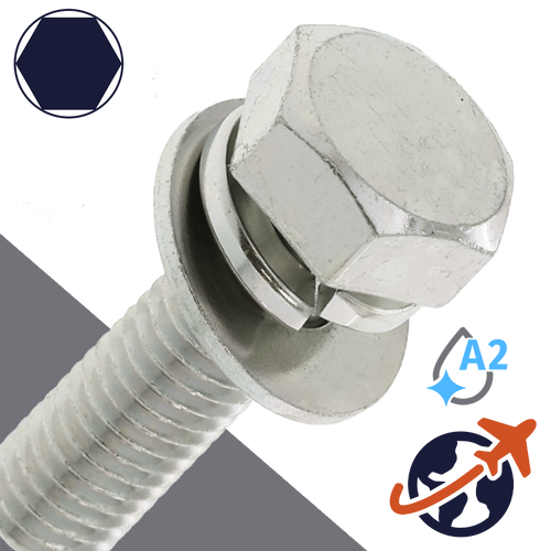 M10X1.5 Hex Head SEMS,LW + Flat Washer OD: 22mm,Stainless