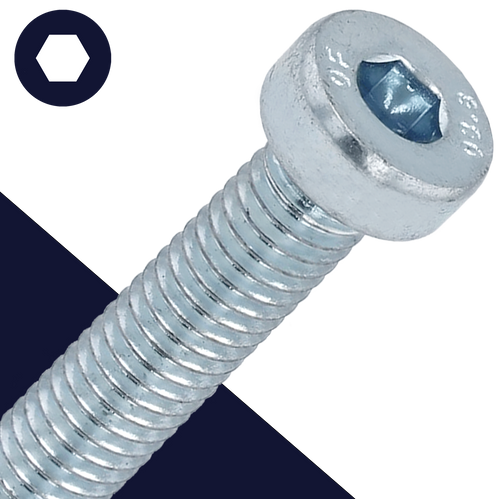 M6 Socket Head Low,Steel Class 8.8 Zinc,DIN 7984