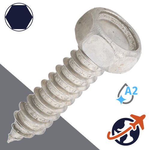 M6.3 Hex Self Tapping - A2 Stainless DIN 7976