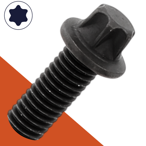 M6X1.0 External Six Lobe Flange Bolt Black Stainless DIN 34800