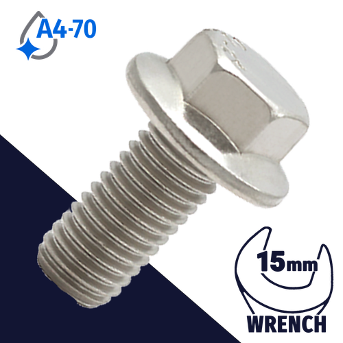 M10X1.5 Hex Head Flange Bolt - A4-70 Stainless DIN 6921
