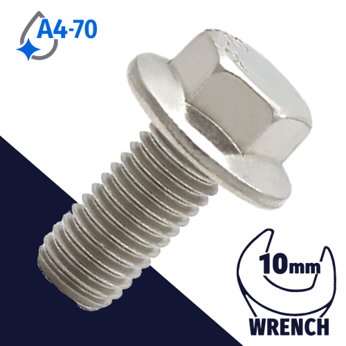 M6X1.0 Hex Head Flange Bolt - A4-70 Stainless DIN 6921