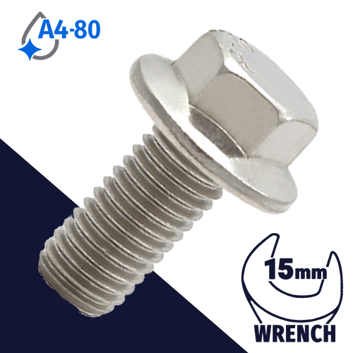 M10X1.5 Hex Head Flange Bolt - A4-80 Stainless DIN 6921