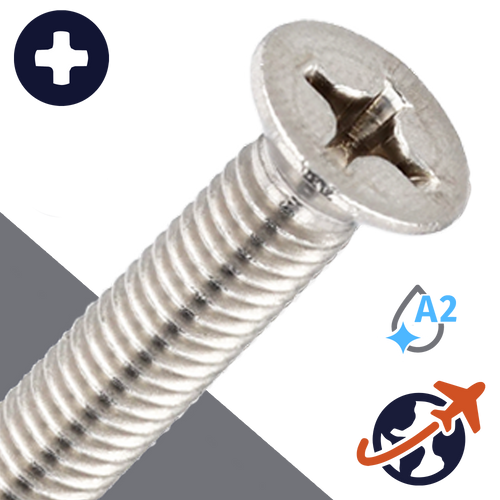 M6X1.0 Phillips Flat Head - A2 Stainless DIN 965