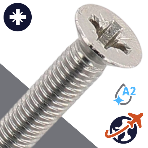 M1.6X0.35 Pozidrive Flat Head - A2 Stainless DIN 965-PZ