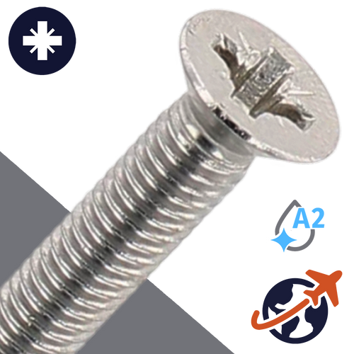 M2.5X0.45 Pozidrive Flat Head - A2 Stainless DIN 965-PZ