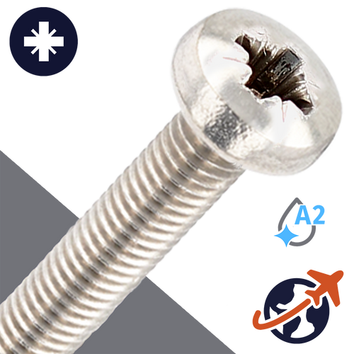 M2.5X0.45 Pozidrive Pan Head - A2 Stainless DIN 7985-PZ